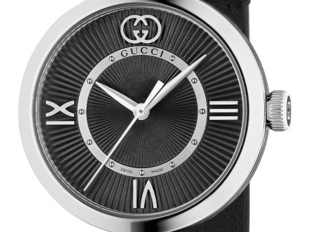 Gucci Model 2000 Stainless Steel Black Dial Black Leather Strap Quartz Womens Watch YA167505 Online Hot Sale