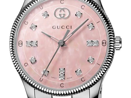 Gucci G-Timeless Stainless Steel Pink Mother-of-Pearl Dial Diamonds Quartz Womens Watch YA1265062 Sale