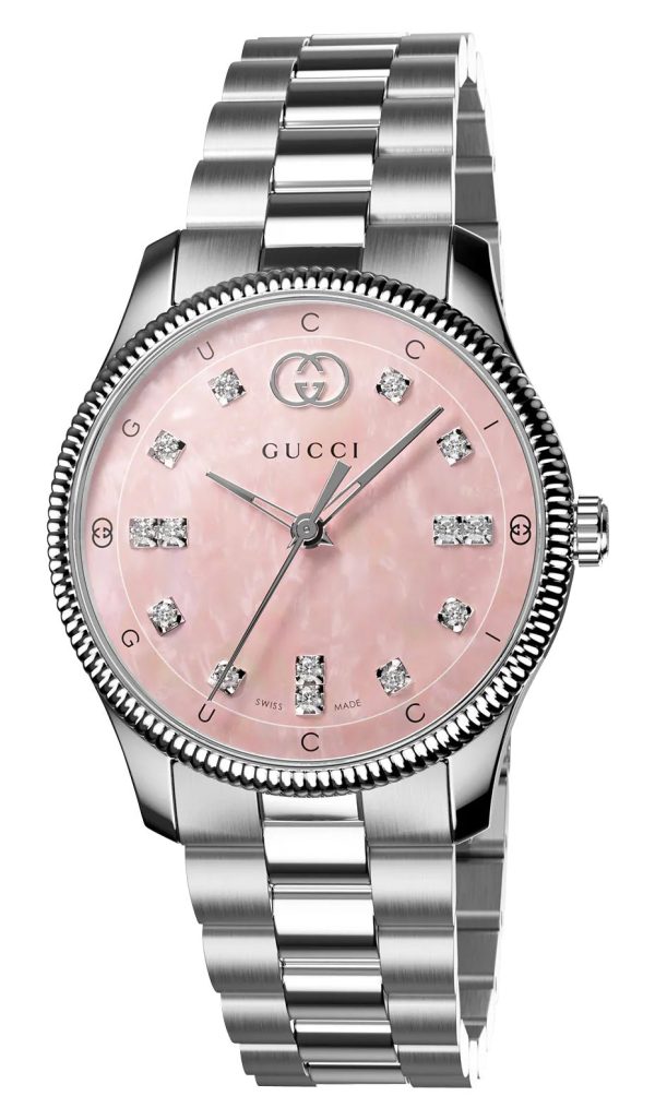 Gucci G-Timeless Stainless Steel Pink Mother-of-Pearl Dial Diamonds Quartz Womens Watch YA1265062 Sale