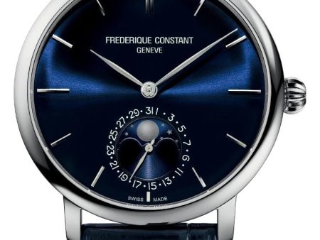 Frederique Constant Manufacture Slimline Moonphase Automatic Stainless Steel Blue Dial Blue Leather Strap Date Mens Watch FC-705N4S6 Sale