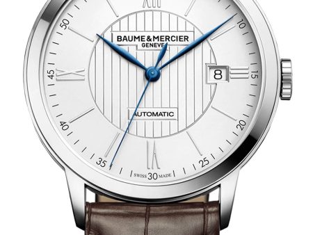 Baume & Mercier Classima Automatic Silver-Tone Dial Brown Leather Strap Date Mens Watch M0A10214 on Sale