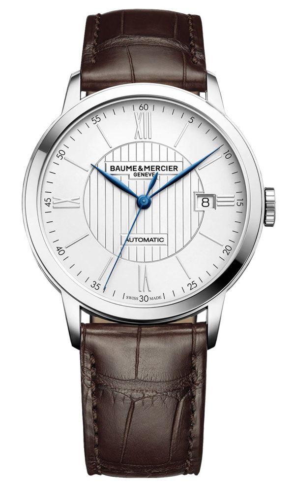 Baume & Mercier Classima Automatic Silver-Tone Dial Brown Leather Strap Date Mens Watch M0A10214 on Sale