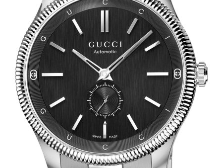 Gucci G-Timeless Automatic Stainless Steel Black Dial Mens Watch YA126388 Fashion