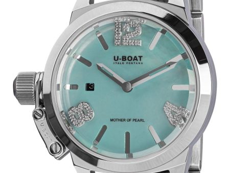 U-Boat Classico Stainless Steel Blue Mother-Of-Pearl Dial Diamonds Date Quartz Womens Watch 8900 For Cheap