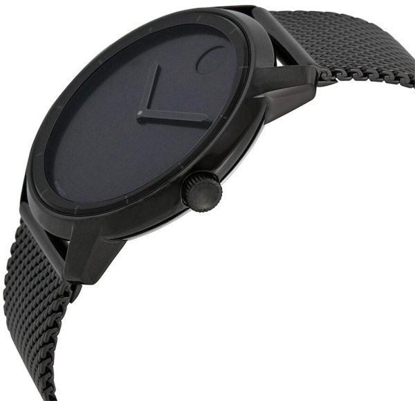 Movado Bold Black Dial Black Ion-plated Stainless Steel Mesh Band Quartz Mens Watch 3600261 Fashion