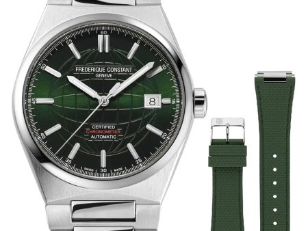 Frederique Constant Highlife COSC Automatic Stainless Steel Green Dial Interchangeable Green Rubber Strap Date Mens Watch FC-303G3NH6B Hot on Sale