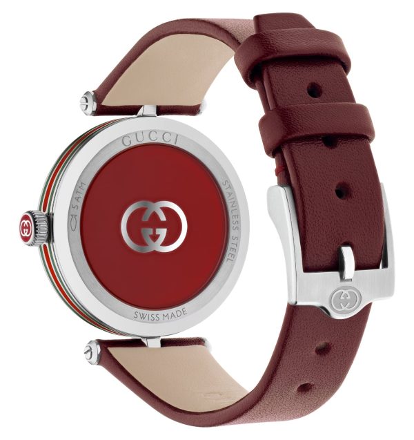 Gucci Model 2000 Stainless Steel Silver Dial Red Leather Strap Quartz Womens Watch YA167508 Sale