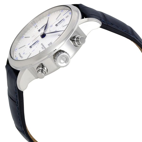 Baume & Mercier Classima Automatic Chronograph Stainless Steel Blue Leather Strap Silver Dial Date Mens Watch M0A10330 Supply