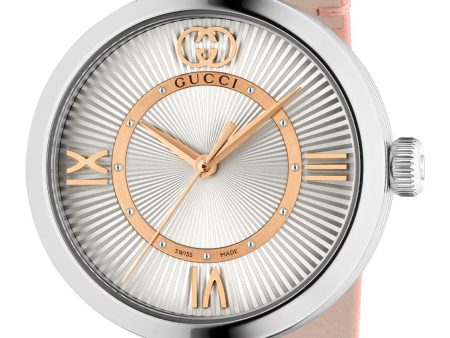 Gucci Model 2000 Stainless Steel Silver Dial Pink Leather Strap Quartz Womens Watch YA167506 Online now