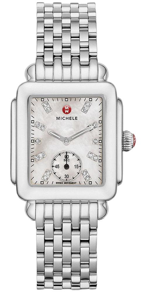 Michele Deco Mid Stainless Steel Mother-of-Pearl Dial Diamond Rectangle Womens Watch MWW06V000002 Online Hot Sale