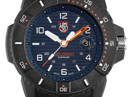 Luminox Navy Seal CARBONOX Orange Rubber Strap Blue Dial Date Divers Quartz Mens Watch XS.3603 For Sale