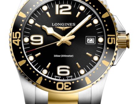 Longines HydroConquest Two-Tone Stainless Steel Black Dial Date Divers Quartz Mens Watch L3.740.3.56.7 Online now