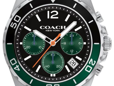 Coach Kent Chronograph Black Green Dial Date Stainless Steel Mens Watch 14602557 Cheap