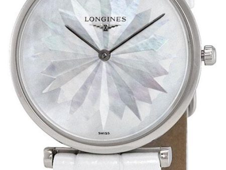 Longines La Grande Classique Stainless Steel Mother-Of-Pearl Dial White Leather Strap Quartz Womens Watch L4.512.4.05.2 Hot on Sale