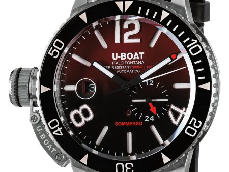 U-Boat Sommerso Ceramic Bordeaux Automatic Stainless Steel Burgundy and Black Dial Black Rubber Strap Date Divers Mens Watch 9521 Hot on Sale