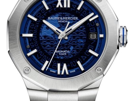 Baume & Mercier Riviera Automatic Stainless Steel Blue Dial Date Mens Watch M0A10616 Online now