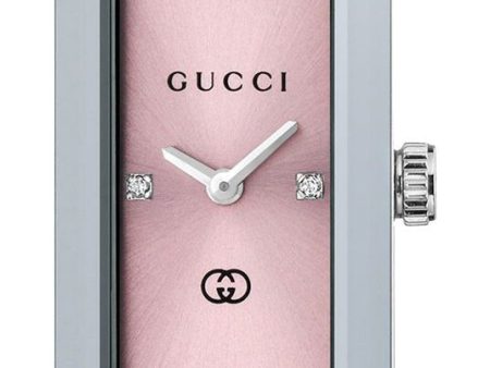 Gucci G-Frame Stainless Steel Pink Dial Diamonds Rectangle Quartz Womens Watch YA127516 Online Sale