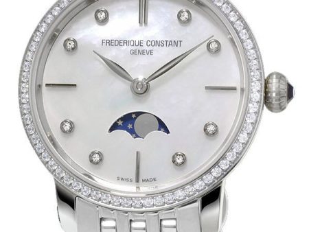 Frederique Constant Slimline Moonphase Stainless Steel Mother-of-Pearl Dial Diamonds Quartz Womens Watch FC-206MPWD1SD6B Online Hot Sale