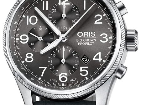 Oris Big Crown ProPilot Automatic Chronograph Grey Leather Strap Grey Dial Date Mens Watch 774 7699 4063-LS Cheap