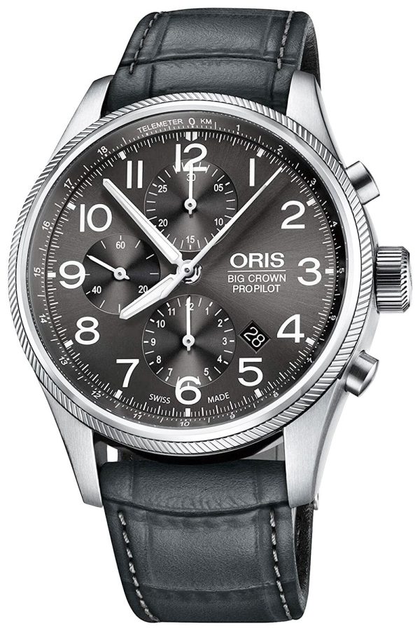 Oris Big Crown ProPilot Automatic Chronograph Grey Leather Strap Grey Dial Date Mens Watch 774 7699 4063-LS Cheap