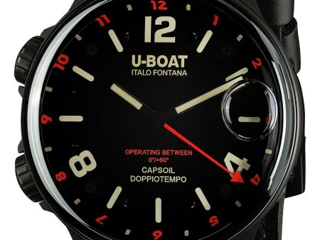 U-Boat Capsoil Doppiotempo Black DLC Steel Black Dial Black Leather Interchangeable Black Rubber Quartz Mens Watch 9673 Online Sale