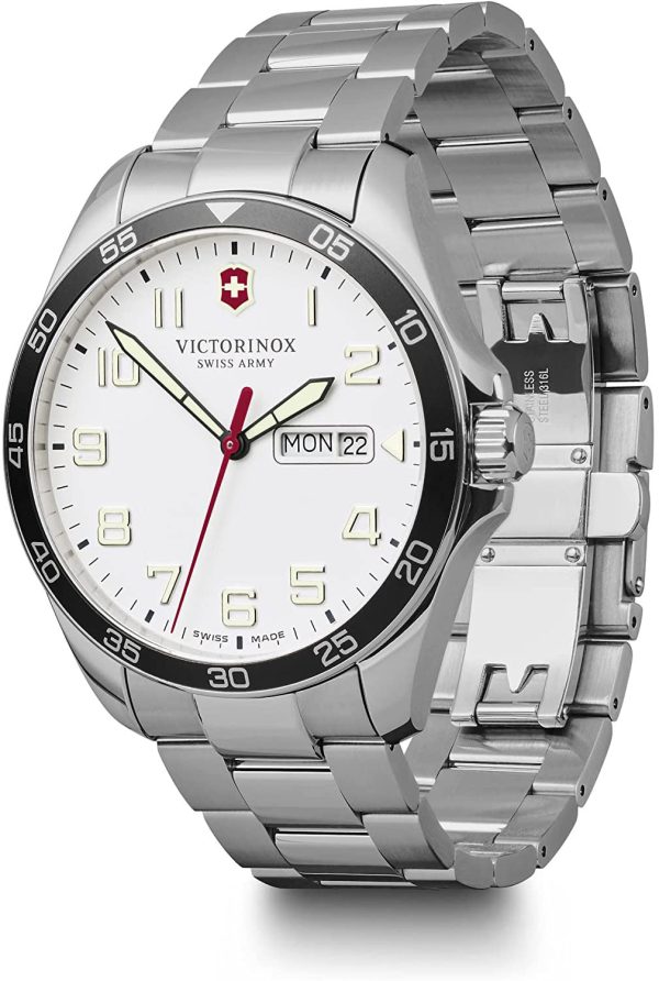 Victorinox Swiss Army FieldForce Stainless Steel Mens Watch White Dial Day Date 241850 on Sale