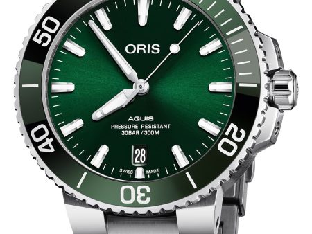 Oris Aquis Date Automatic Stainless Steel Green Dial Divers Mens Watch 733 7732 4157-07 8 21 05PEB For Discount