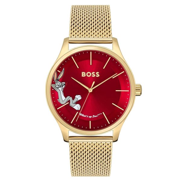 BOSS ELITE BUGS BUNNY GOLD STEEL MESH RED DIAL MEN S WATCH 1514063 Fashion