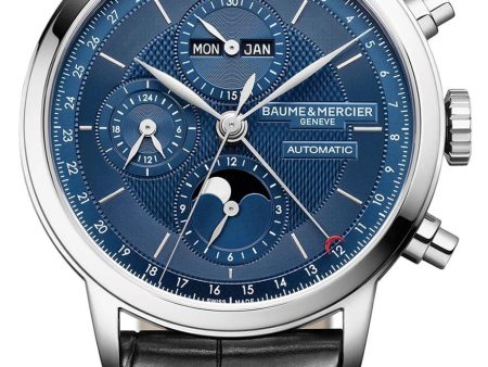 Baume & Mercier Classima Automatic Chronograph Blue Dial Black Leather Strap Moonphase Day-Date Month Mens Watch MOA10484 For Discount