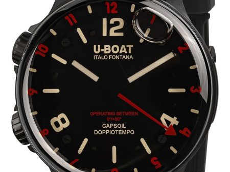 U-Boat Capsoil Doppiotempo Black DLC Steel Black Dial Black Rubber Strap Swiss Electro-mechanical Mens Watch 8841 For Sale