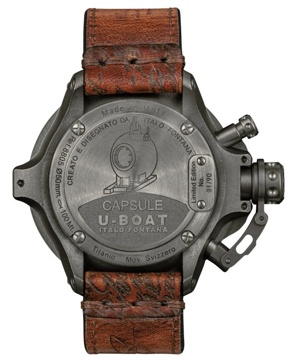 Limited Edition U-Boat Capsule Automatic Titanium Black Dial Brown Leather Strap Date Mens Watch 8805 Sale