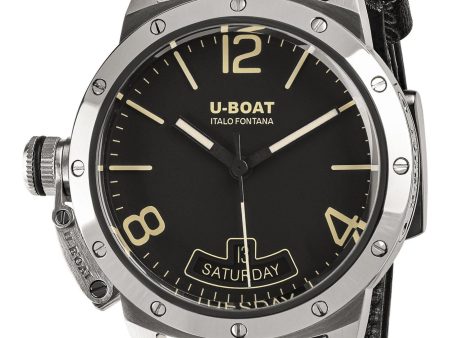 U-Boat Classico Vintage Automatic Stainless Steel Black Dial Black Leather Strap Day Date Mens Watch 8890 Fashion