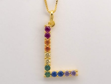 Silver 925 Rainbow Initial Necklace - L For Discount