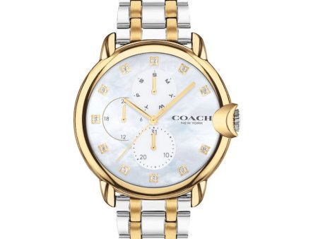 Coach Ladies  Coach Arden Crystal Accent Two-Tone Chronograph Watch with Mother-of-Pearl Dial 14503683 Cheap