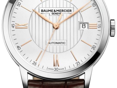 Baume & Mercier Classima Automatic Silver-Tone Dial Brown Leather Strap Date Mens Watch MOA10263 Hot on Sale