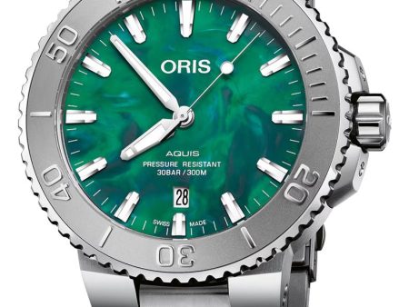 Special Edition Oris Aquis x Bracenet Automatic Stainless Steel Green Dial Date Divers Mens Watch 733 7730 4137-MB Online now