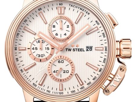 TW Steel Ceo Adesso Chronograph Rose Gold PVD Brown Leather Strap Silver Dial Quartz Date Mens Watch CE7014 For Sale