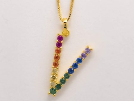 Silver 925 Rainbow Initial Necklace - V Discount