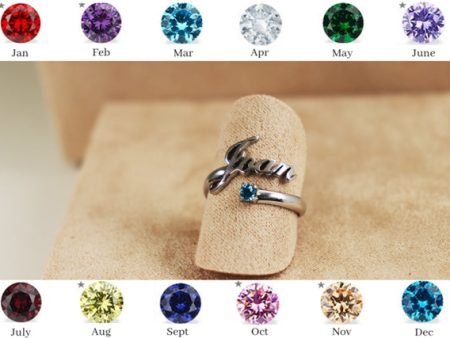 Birthstone Personalised Name Ring Online Hot Sale