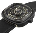 SEVENFRIDAY P-Series Automatic Gunmetal PVD Black Dial Black Leather Strap Mens Watch P2B 02 For Cheap