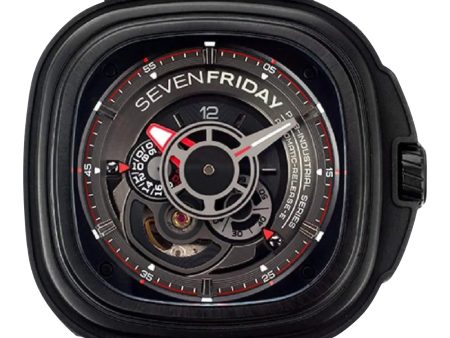 SEVENFRIDAY P-Series Racer Automatic Black Gray Dial Black Leather Strap Mens Watch P3B 01 For Cheap