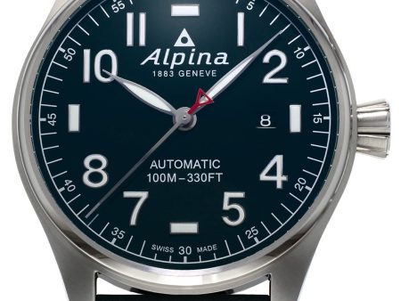 Alpina Startimer Pilot Automatic Stainless Steel Black Leather Strap Blue Dial Date Mens Watch AL-525NN4S6 on Sale