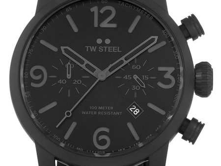 TW Steel Maverick Chronograph Black PVD Black Leather Black Dial Date Quartz Mens Watch MS114 Discount