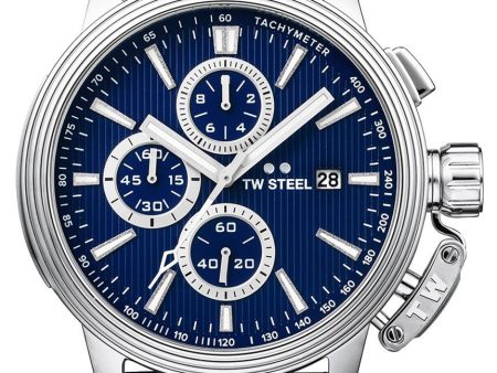 TW Steel Ceo Adesso Chronograph Stainless Steel Brown Leather Strap Blue Dial Quartz Date Mens Watch CE7010 Fashion