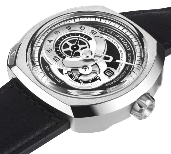 SEVENFRIDAY Q-Series Automatic Stainless Steel Silver Gray Dial Black Leather Strap Date Mens Watch Q1 03 Online Sale