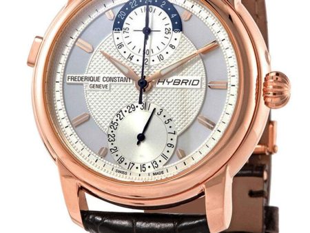 Frederique Constant Classic Hybrid Manufacture Automatic Mens Horological Smartwatch Worldtimer Rose Gold Plated Brown Leather FC-750V4H4 Online