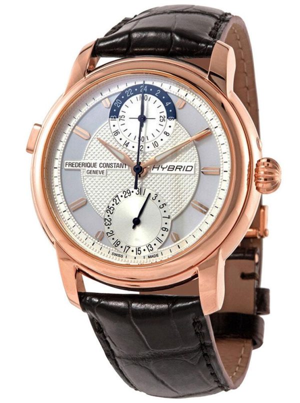 Frederique Constant Classic Hybrid Manufacture Automatic Mens Horological Smartwatch Worldtimer Rose Gold Plated Brown Leather FC-750V4H4 Online