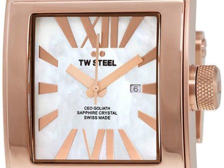 TW Steel CEO Goliath Rose Gold PVD Stainless Steel White Leather Quartz Date Mother of Pearl Dial Unisex Watch CE3016 Online Sale