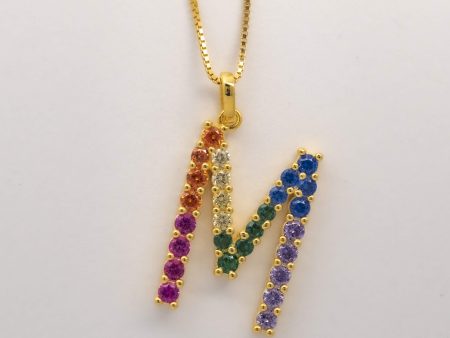 Silver 925 Rainbow Initial Necklace - M Online Hot Sale