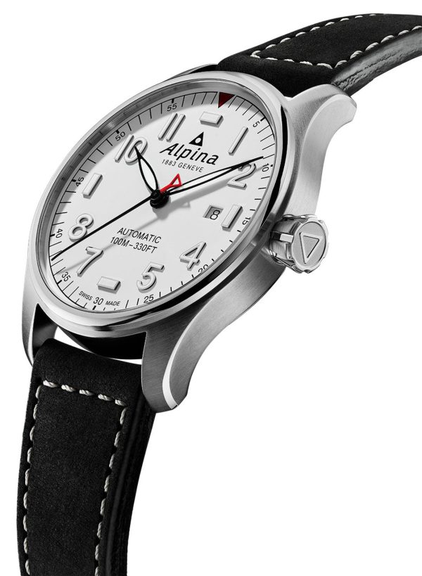 Alpina Startimer Pilot Automatic Stainless Steel Black Leather Strap White Dial Date Mens Watch AL-525S4S6 Online Hot Sale